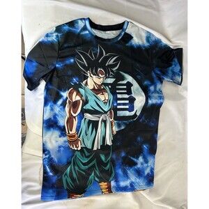 Dragon Ball Z Goku Mens Large Graphic T Crew Neck Tee Cool Blue